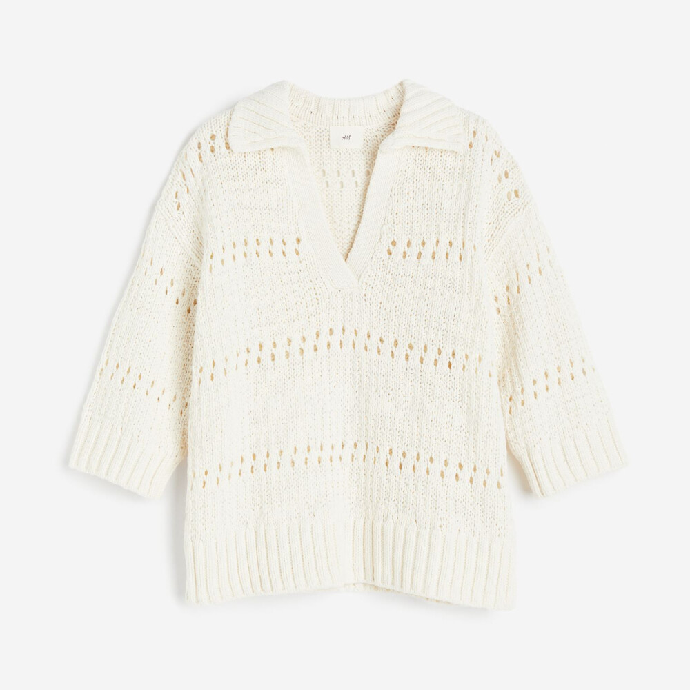 

Свитер H&M Pointelle-knit With Collar, кремовый