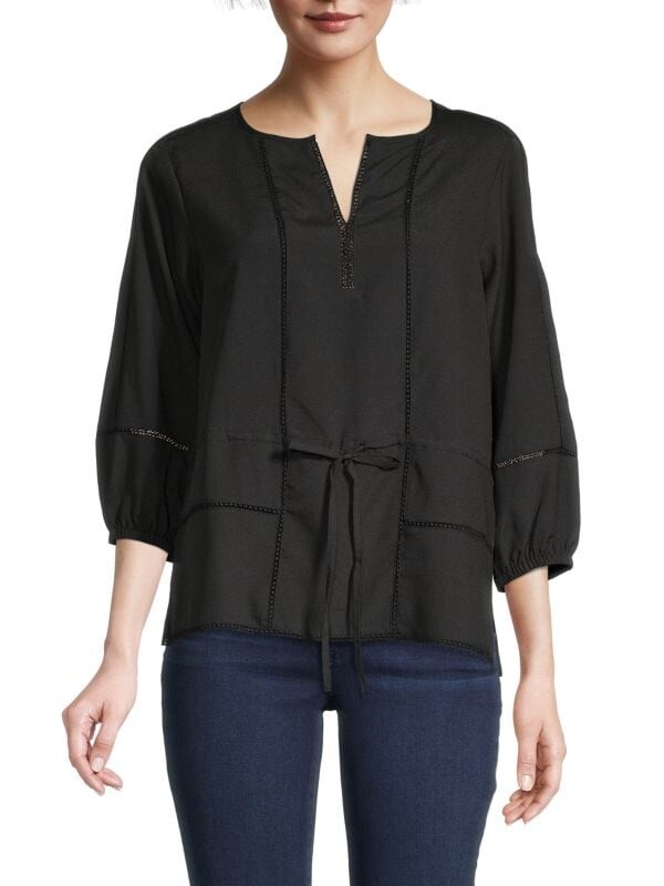 

Топ DKNY с кружевной отделкой и завязками на талии, черный