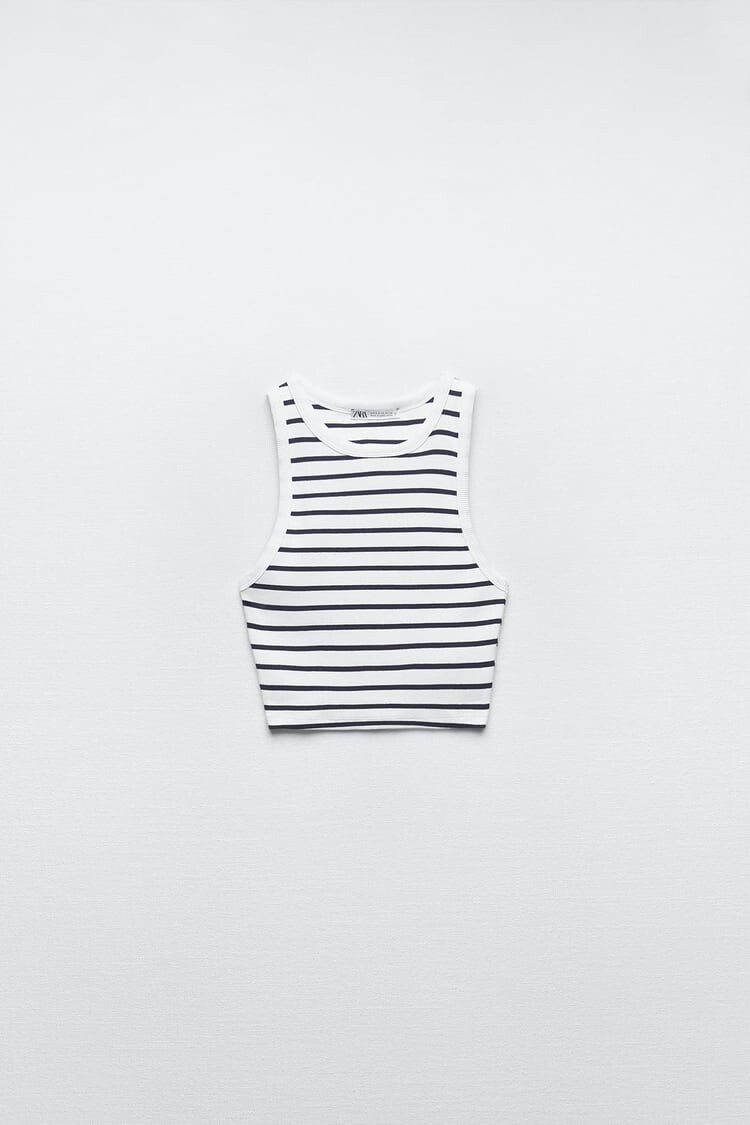 

Футболка Zara Basic Ribbed T-shirt, чёрно-белый, Черный