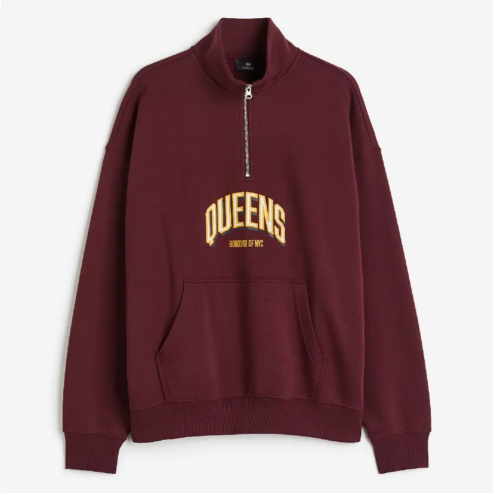 

Свитшот H&M Oversized Half-zip Queens, бордовый, Красный