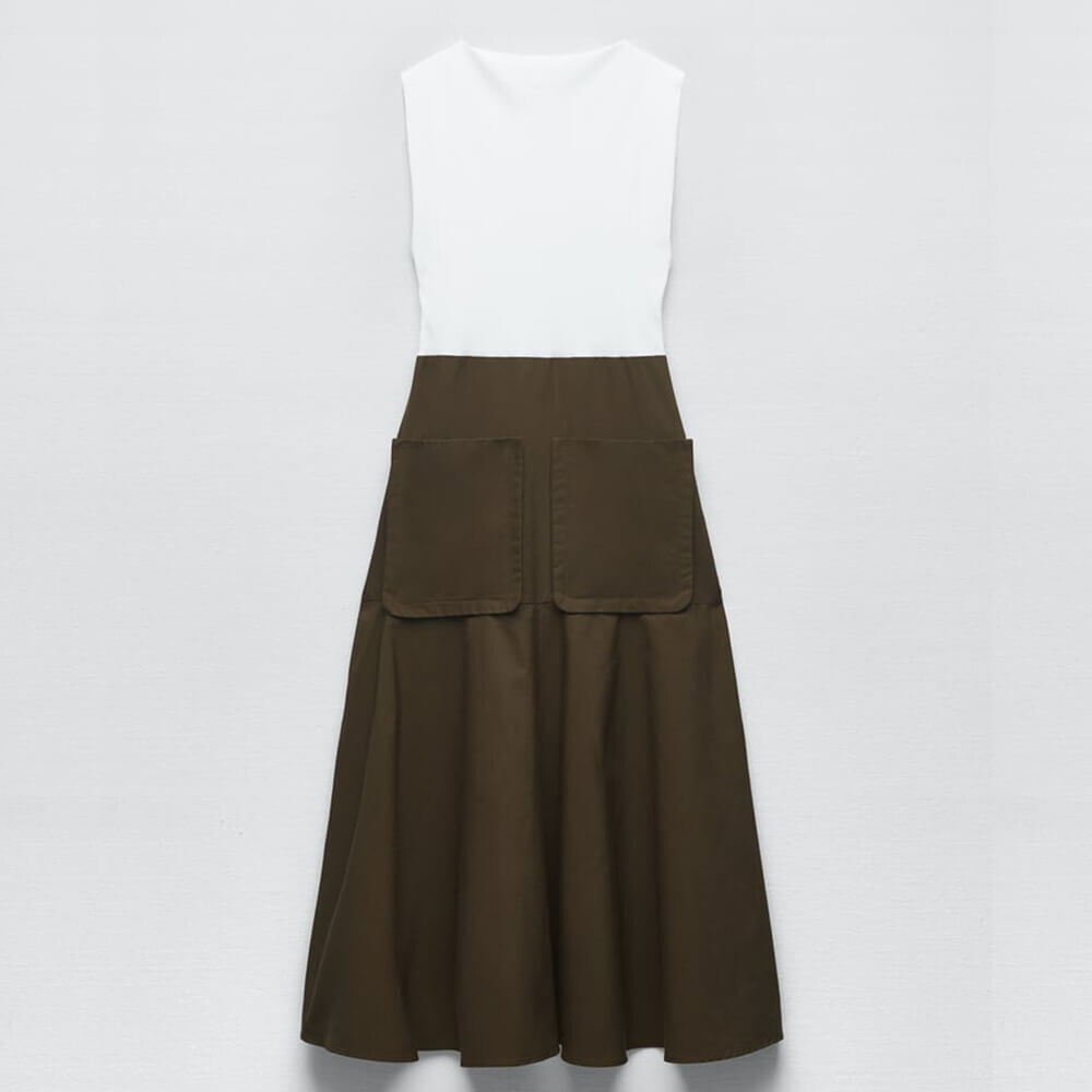 

Платье Zara With Matching Pockets, белый/зеленый