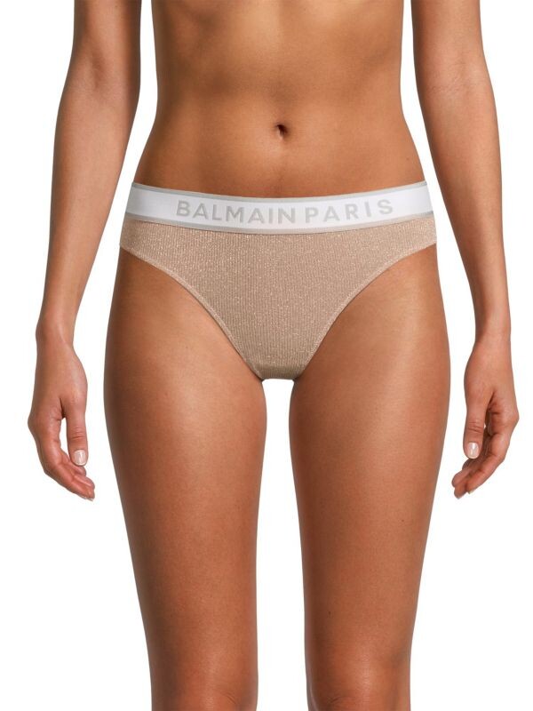 

Бразильские трусики с логотипом Balmain Beige