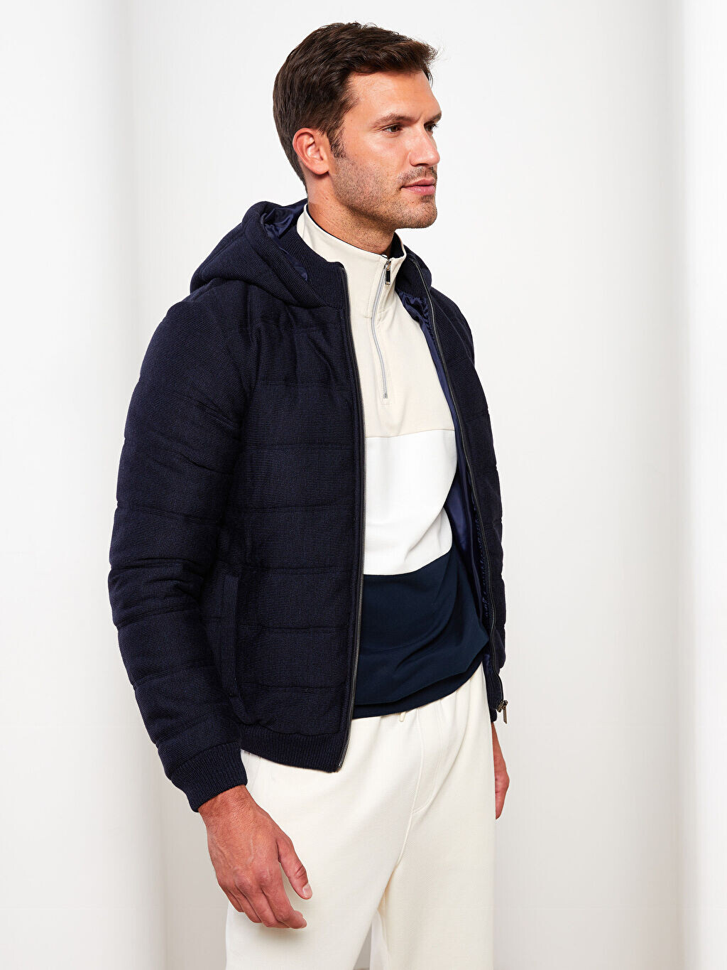 

Мужское трикотажное пальто Slim Fit с капюшоном LCW Vision, Черный
