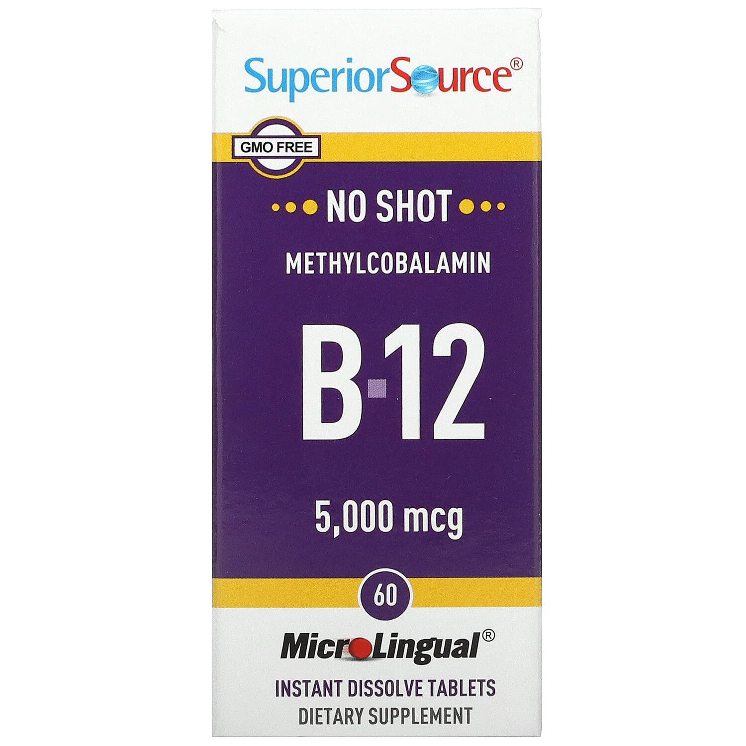 

Метилкобаламин B12, 5000 мкг, 60 быстрорастворимых таблеток MicroLingual, Superior Source