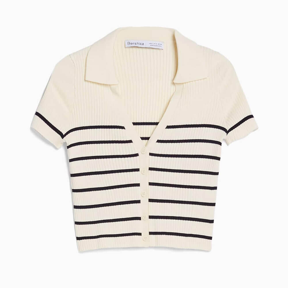 

Кардиган Bershka Short Sleeve Polo Collar, кремовый