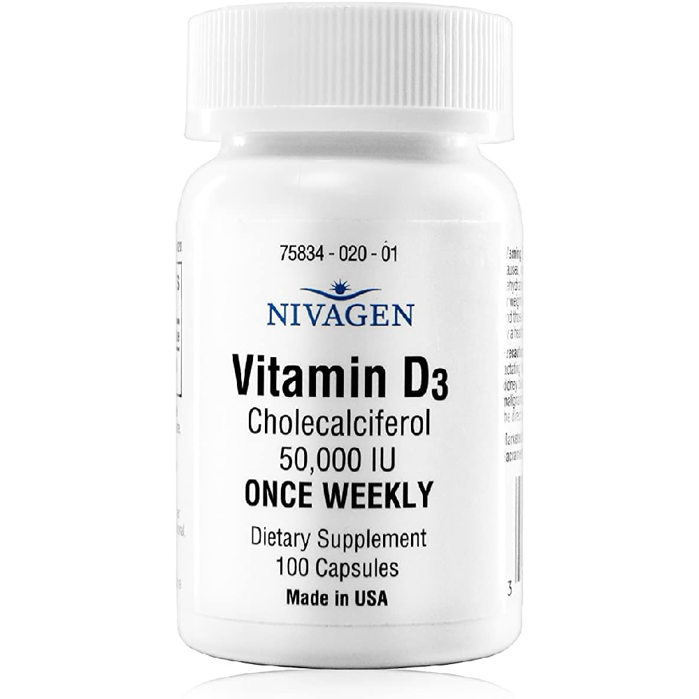 Витамин D3 Nivagen Pharmaceuticals Inc 50 000 МЕ, 100 капсул детский кальций с витамином d3 solgar u cubes 120 таблеток