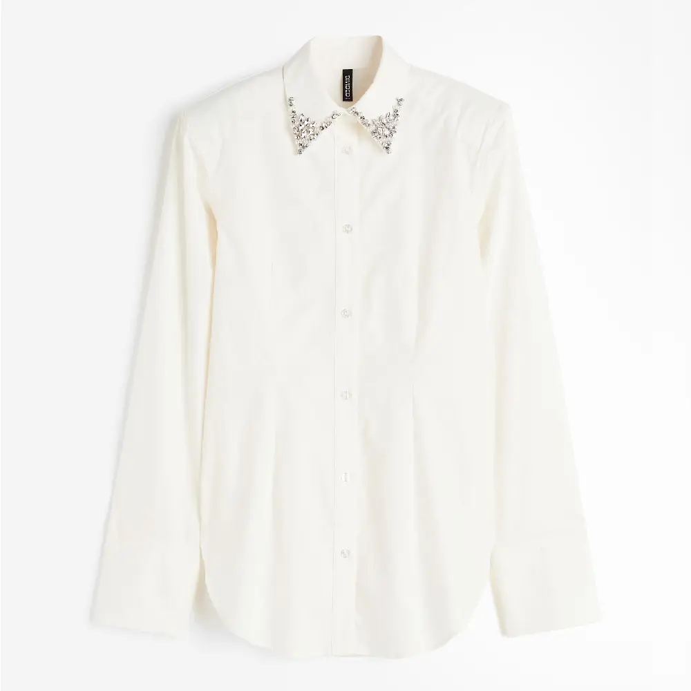 

Рубашка H&M Embellished Poplin, кремовый