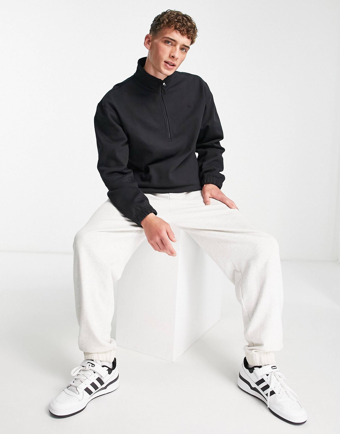 

Черная флисовая толстовка с молнией до половины adidas Originals Adicolor Contempo, Черный