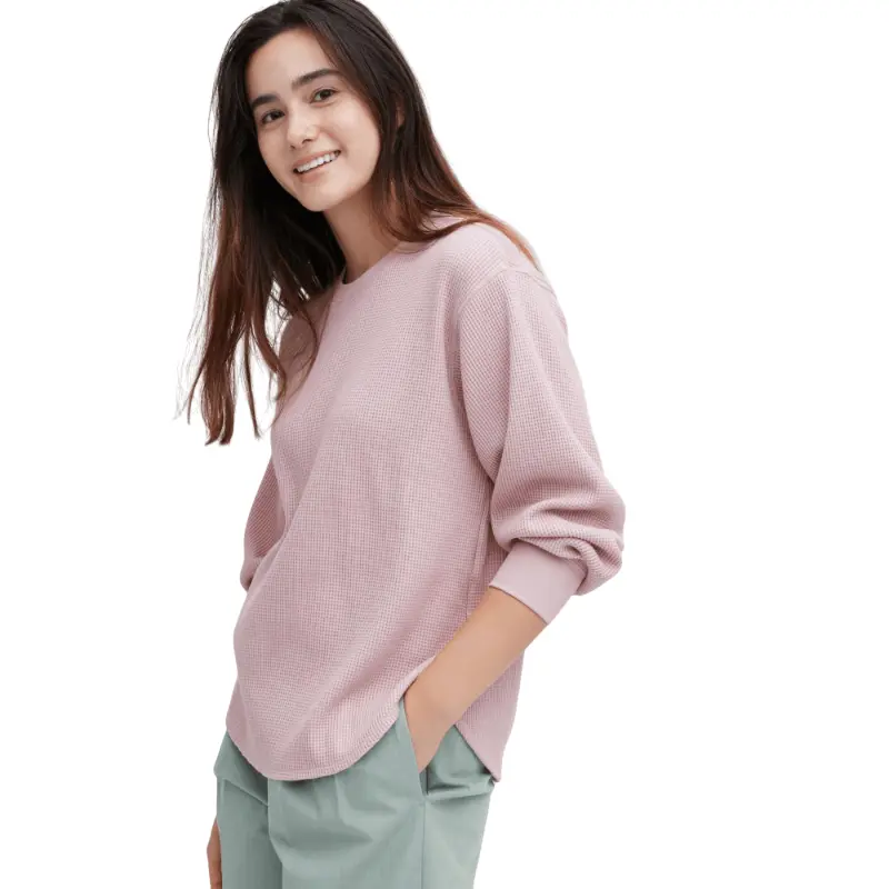 

Свитшот Uniqlo Waffle Crew Neck Long-Sleeve T-Shirt, розовый
