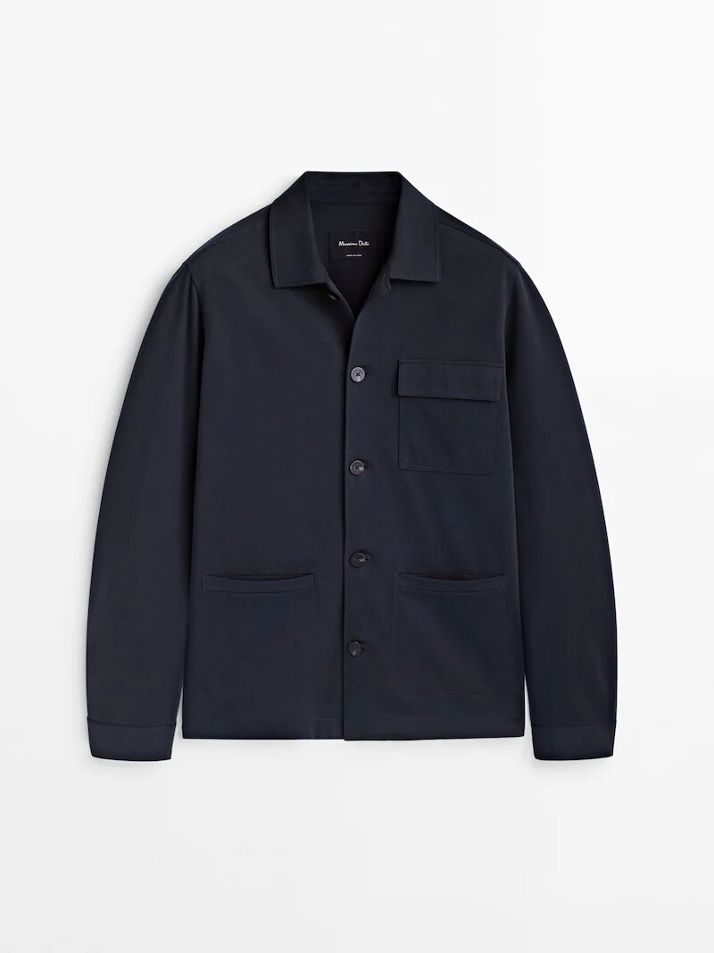 

Куртка-рубашка Massimo Dutti Mercerised Cotton Blend, темно-синий