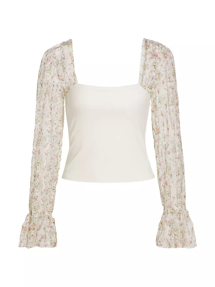 

Топ с прозрачными рукавами Gimme Butterflies Free People, цвет ivory combo