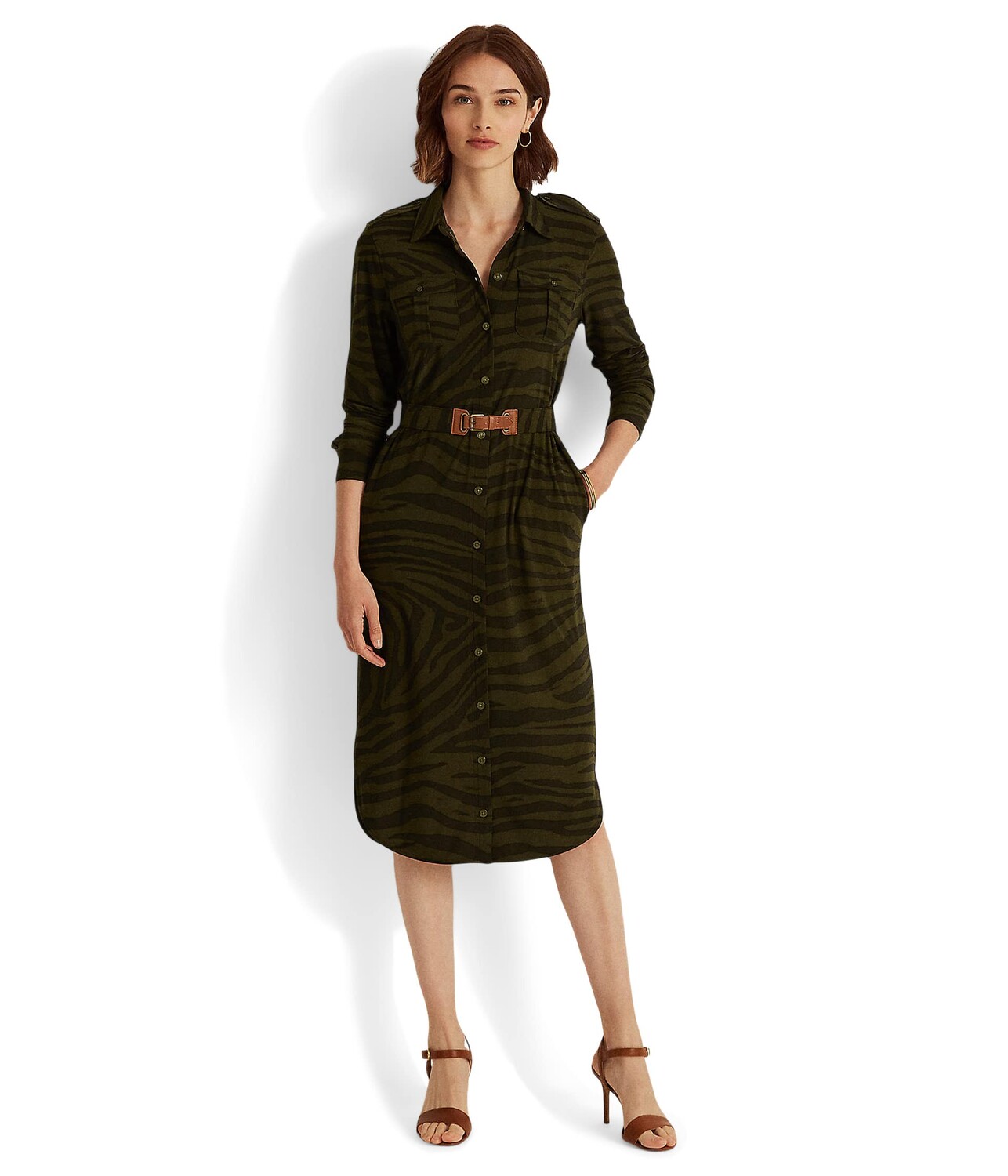 

Платье LAUREN Ralph Lauren, Petite Zebra-Print Stretch Jersey Shirtdress