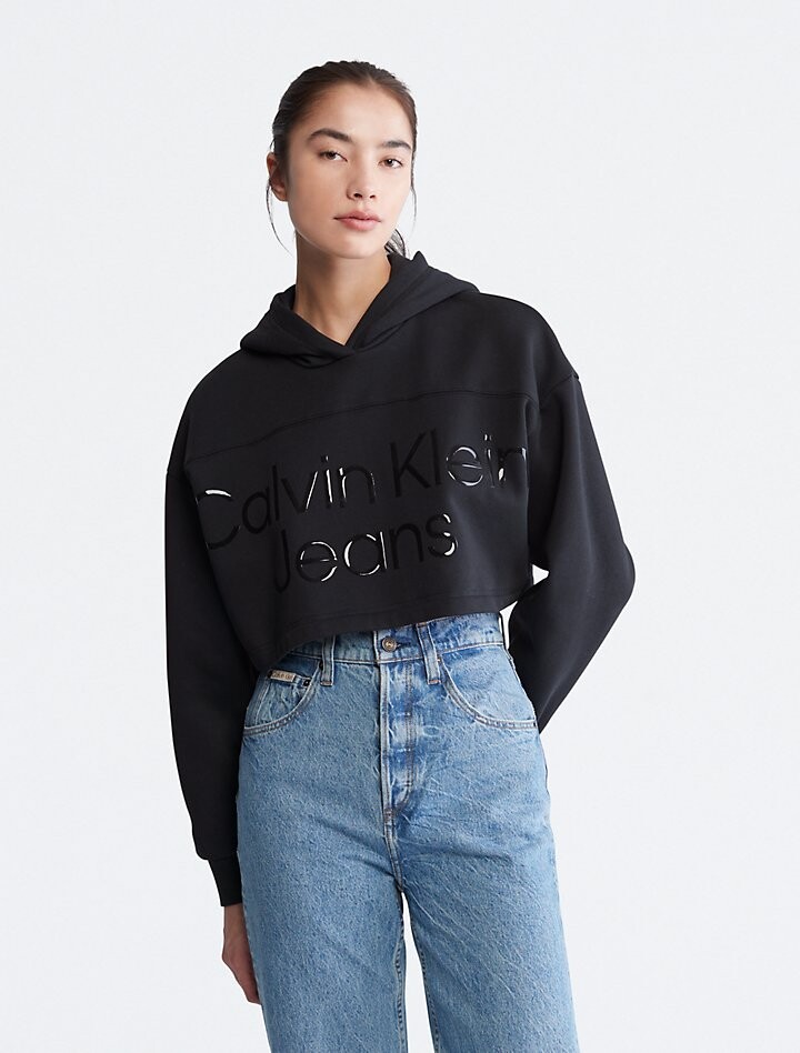 

Укороченное худи с глянцевым логотипом Calvin Klein, черный