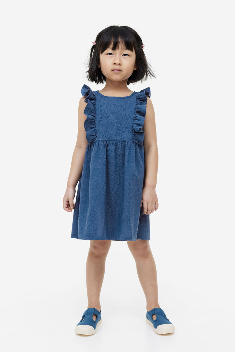 Платье из жатого хлопка H&M, синий