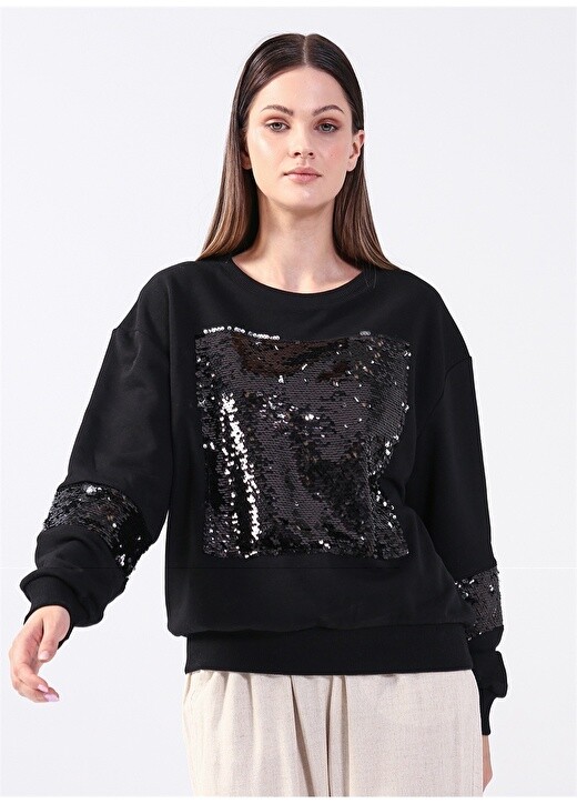 

Черная женская толстовка с круглым вырезом и пайетками Fashion Friends, Черный