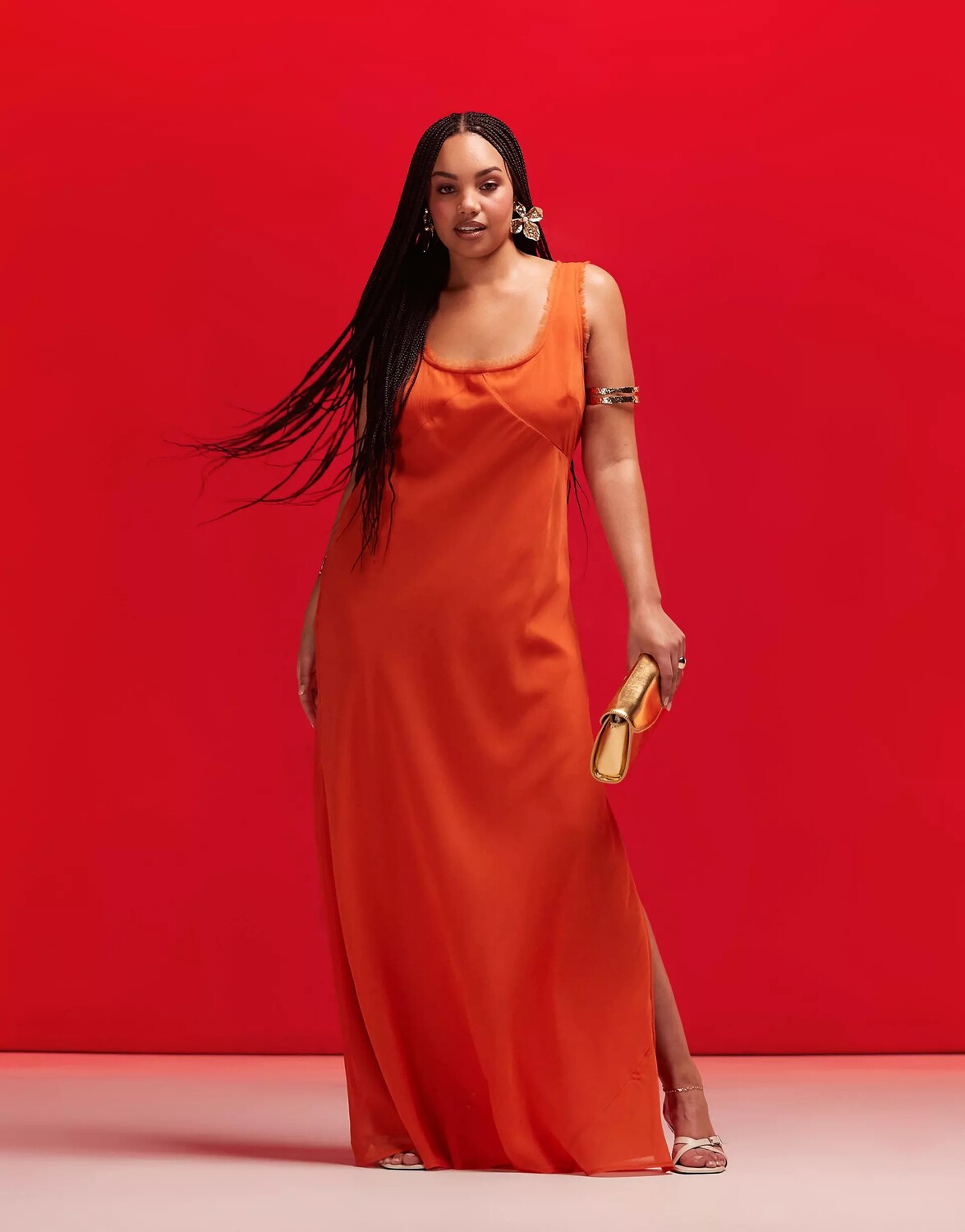 

Платье макси Asos Design Off-the-shoulder With Raw Hem And U-neck, оранжевый