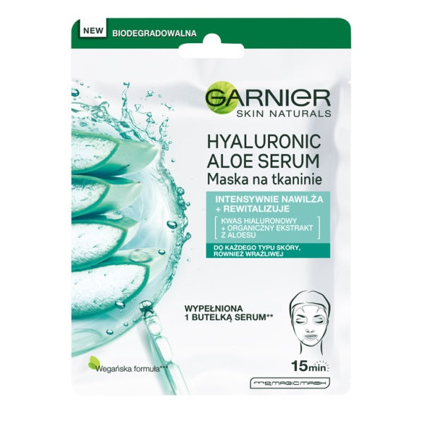 Garnier Тканевая восстанавливающая маска Hyaluronic Aloe Serum с гиалуроновой кислотой и органическим экстрактом алоэ вера 28г