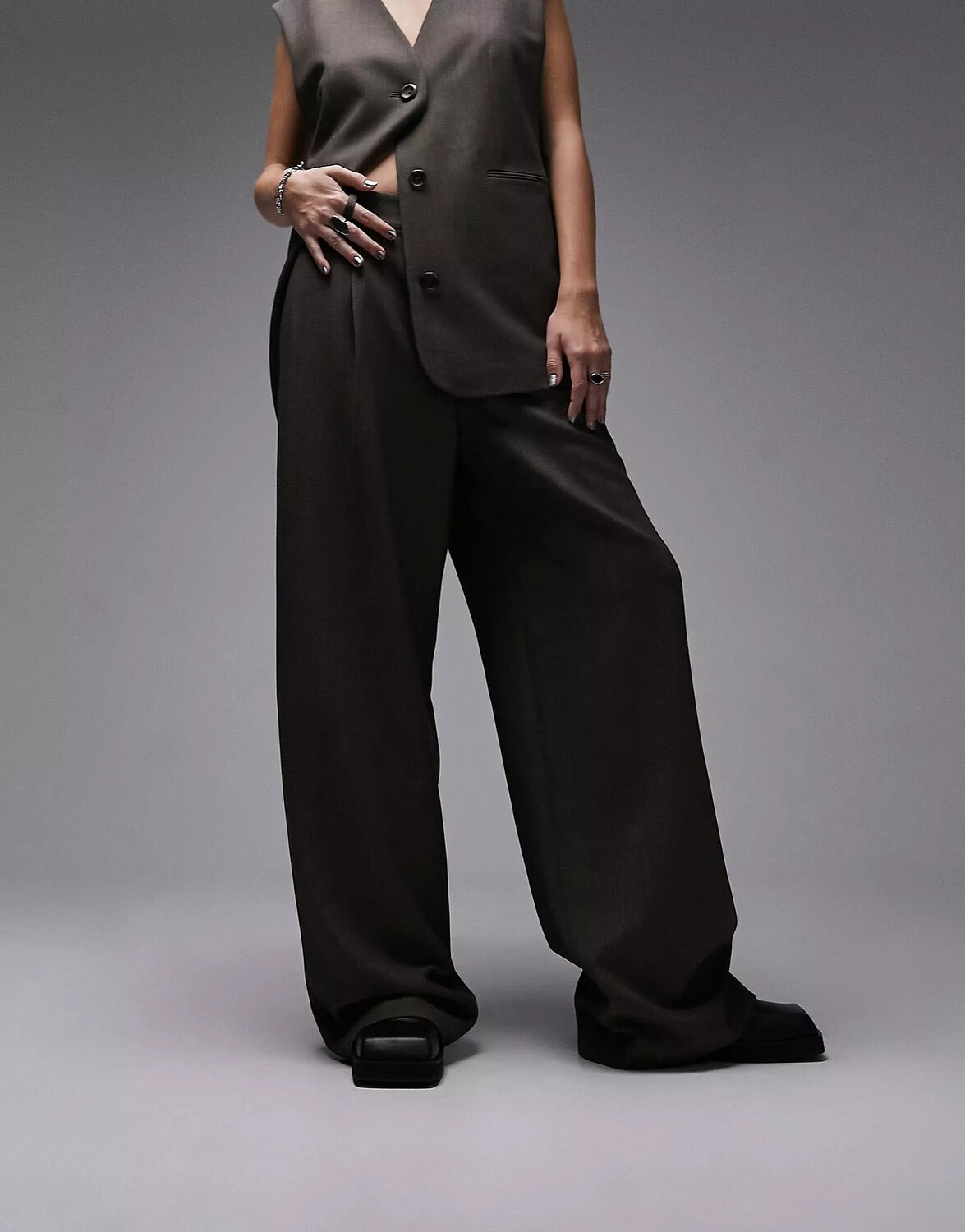 

Брюки Topshop Co-ord Tonic Tailored Wide Leg, коричневый