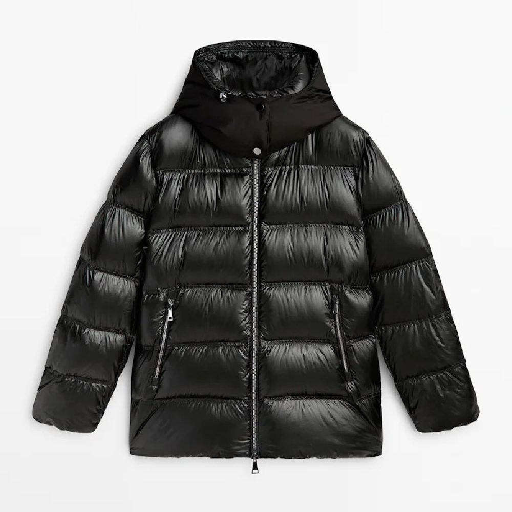 Куртка Massimo Dutti With Down And Feather Padding And Contrast, черный пуховик massimo dutti down and feather padding diamond design bomber хаки