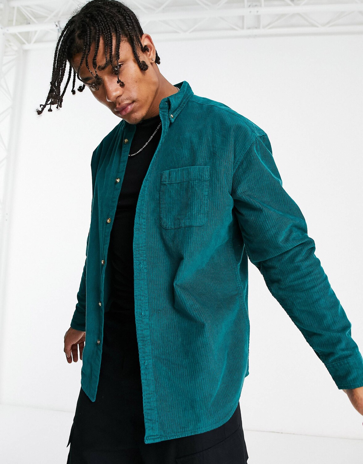 

Зеленая вельветовая рубашка оверсайз в стиле 90-х ASOS DESIGN