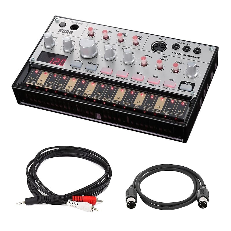

Бас-синтезатор Korg Volca с кабелем MIDI и 1/8-дюймовым стереокабелем RCA в комплекте Volca Bass Synthesizer w/ MIDI Cable & 1/8" to Stereo RCA Cable Bundle