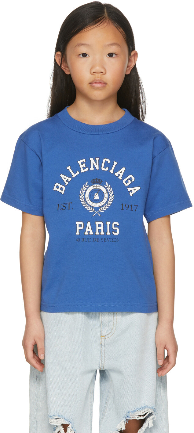 

Детская синяя футболка College 1917 Balenciaga Kids