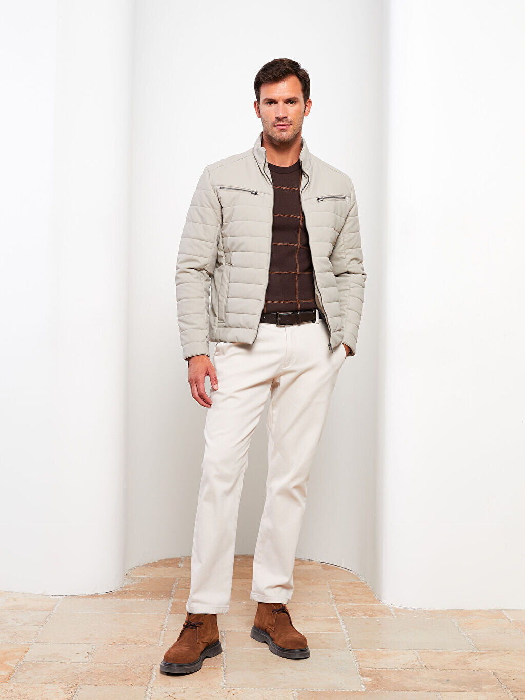

Мужское пальто Slim Fit с имитацией кожи LCW Vision, Серый