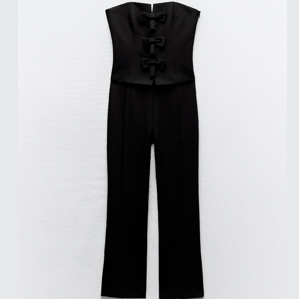 Комбинезон Zara Strapless Jumpsuit With Bows, черный