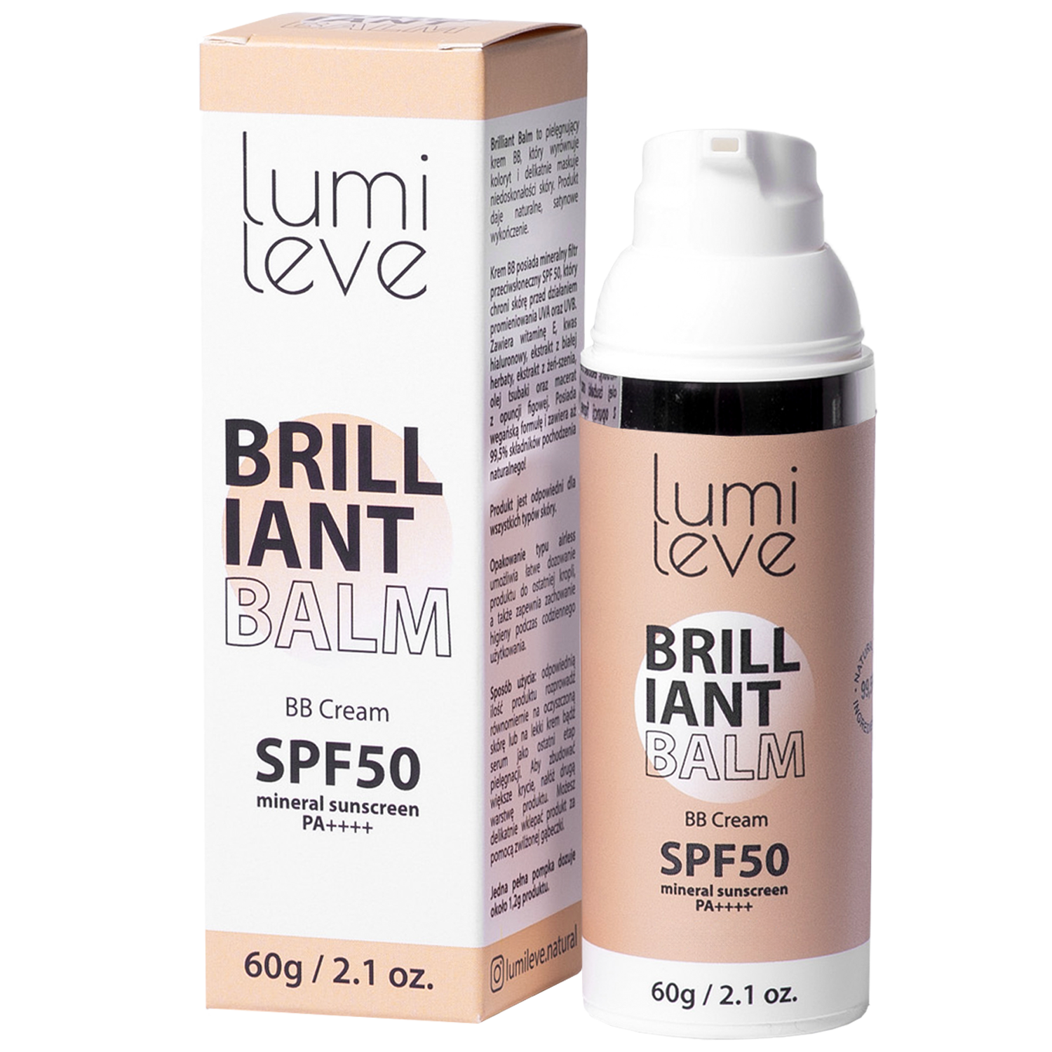 Bb крем с ванильным фильтром spf50 1 Lumileve Brilliant Balm, 60г