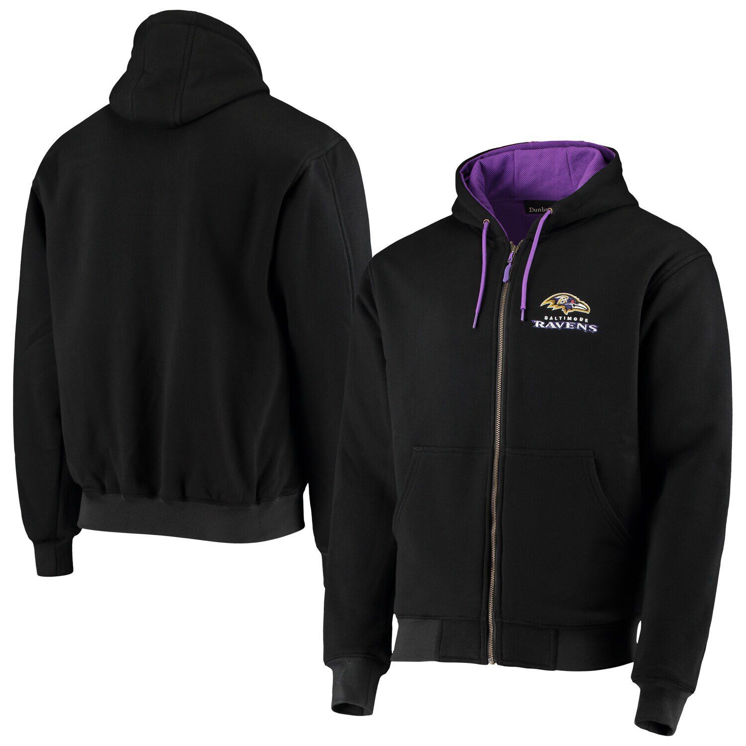 

Мужская черная толстовка с молнией во всю длину на термоподкладке Dunbrooke Baltimore Ravens Craftsman, Черный