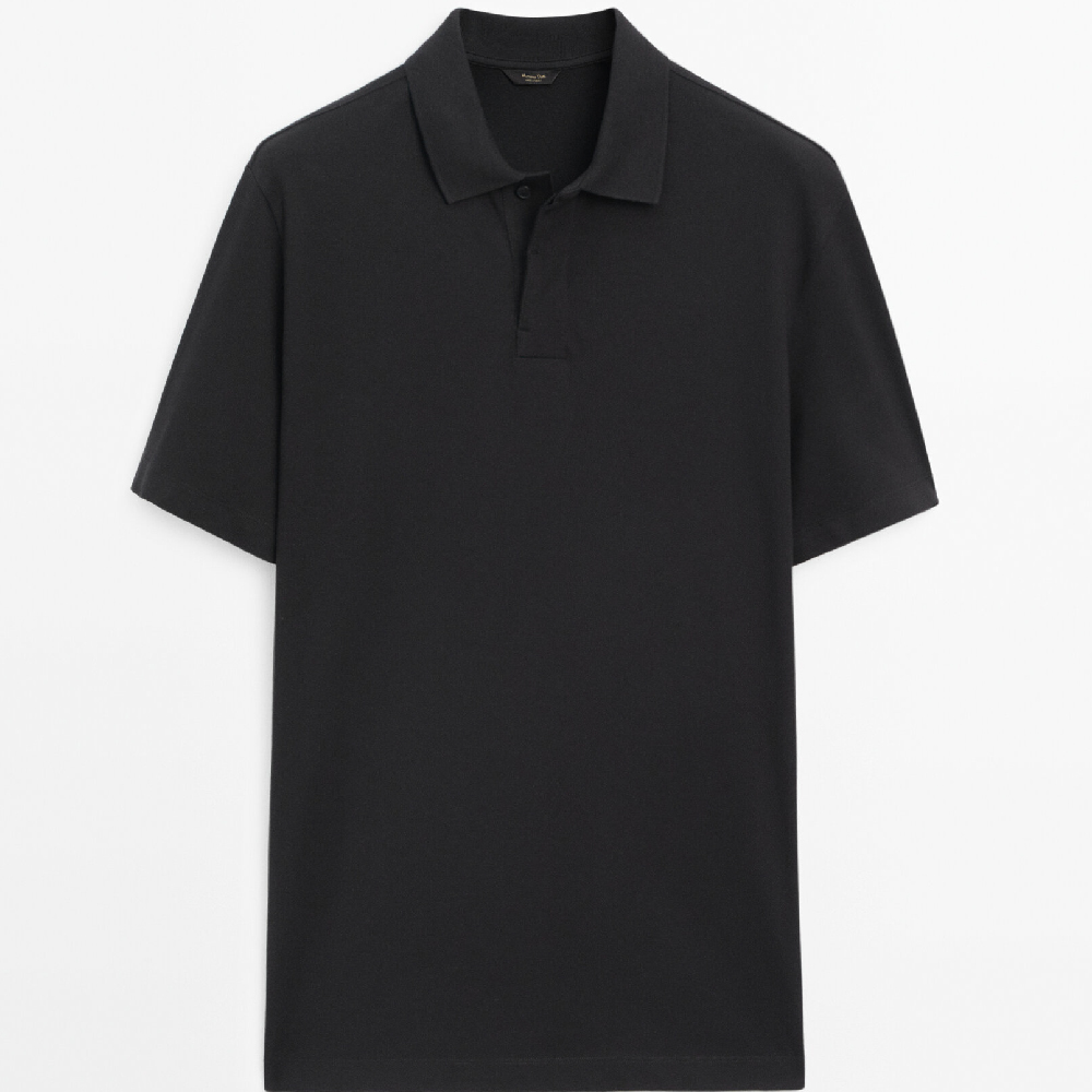 Футболка-поло Massimo Dutti Comfortable Short Sleeve, черный цена и фото