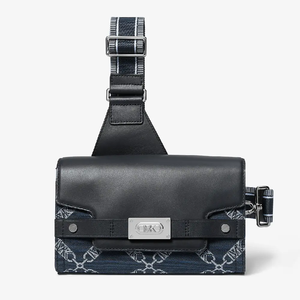 

Поясная сумка Michael Kors Hudson Empire Logo Jacquard and Leather, темно-синий