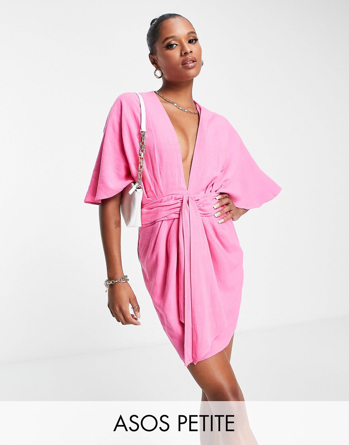 

Розовое льняное платье мини с завязками спереди ASOS DESIGN Petite, Розовый