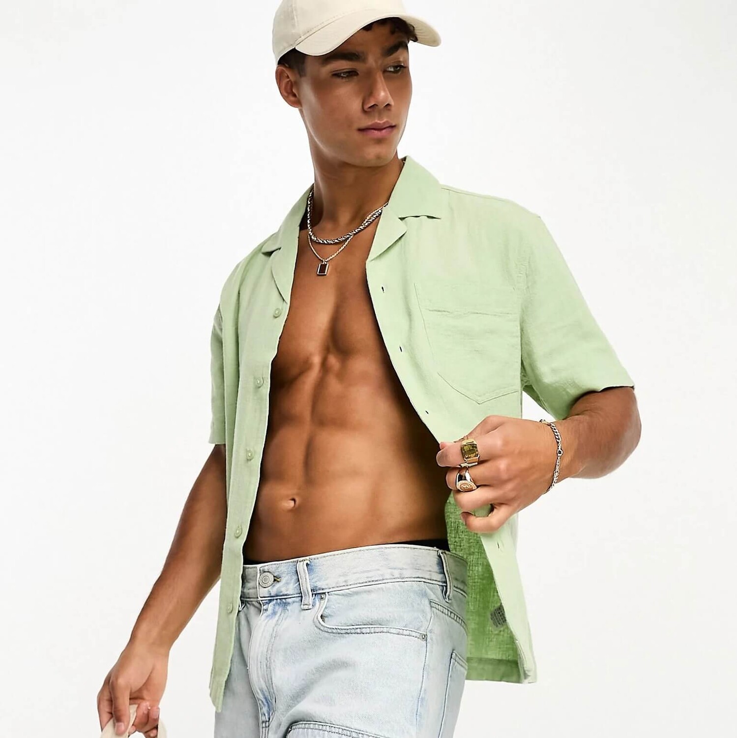 

Рубашка с коротким рукавом River Island Linen, светло-зеленый