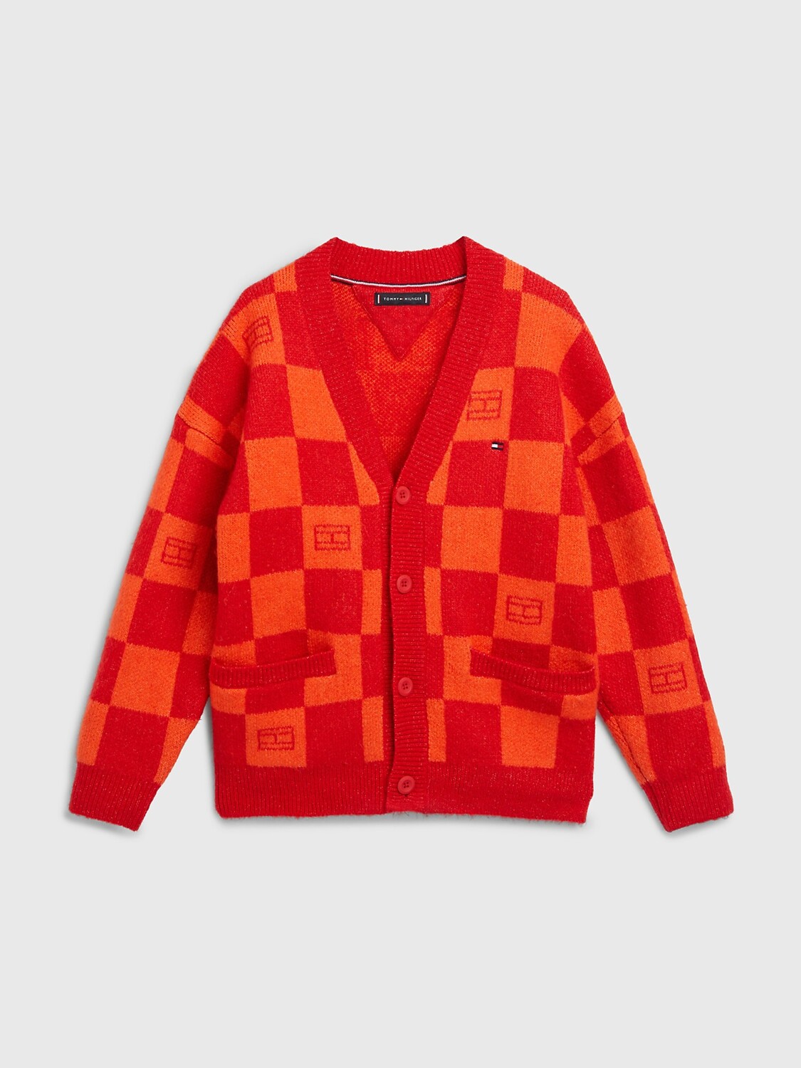

Детский кардиган в шахматку Tommy Hilfiger, красный повсюду / шахматная доска