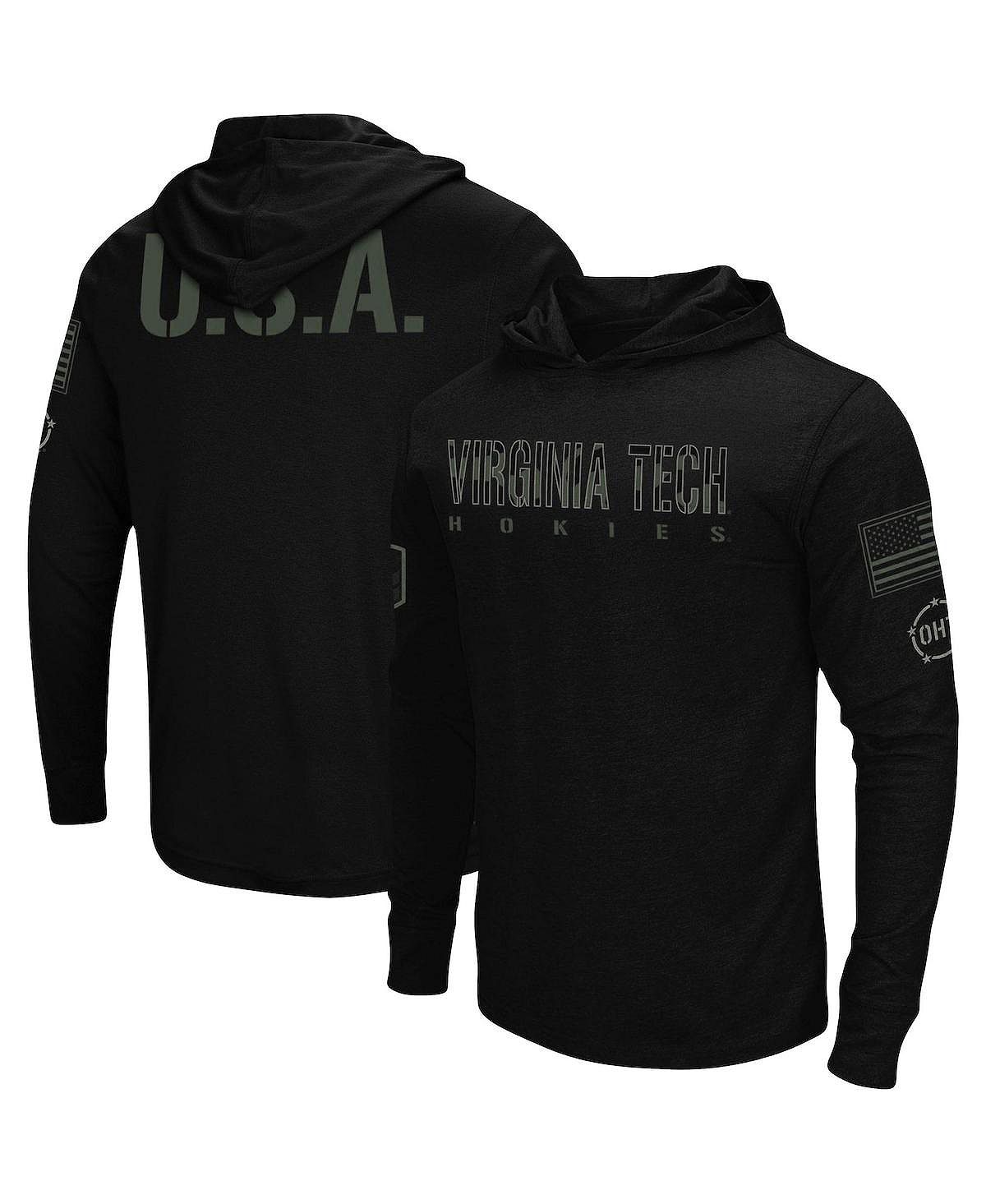 цена Мужская черная футболка с длинным рукавом с капюшоном virginia tech hokies oht в стиле милитари Colosseum, черный