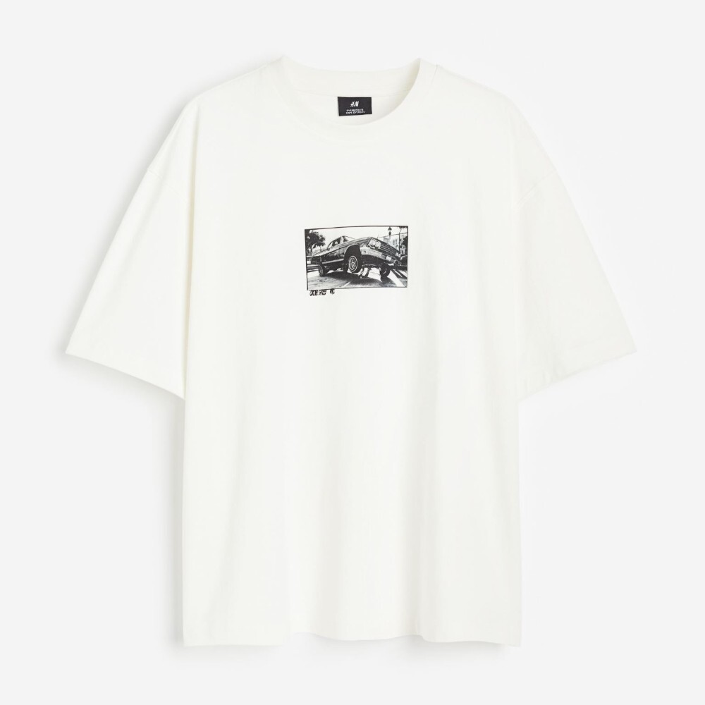 

Футболка H&M Oversized Fit Printed Car, белый
