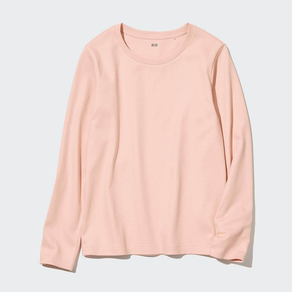 

Лонгслив с круглым вырезом Uniqlo Silky Elastic Cotton, розовый