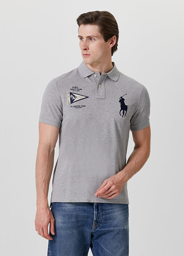 

Серая футболка с воротником-поло и логотипом Polo Ralph Lauren, Серый