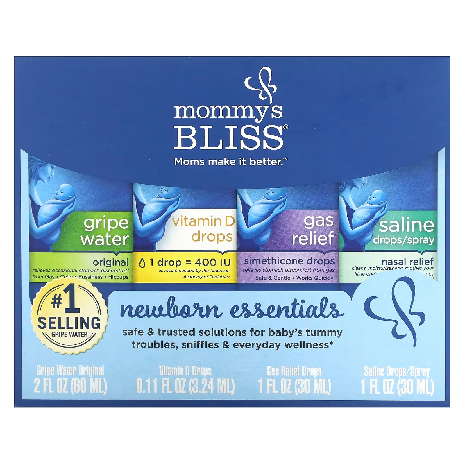 Набор из 4 предметов Mommy's Bliss Newborn Essentials codeage липосомальный витамин b12 ягодное ассорти 59 2 мл 2 жидк унции