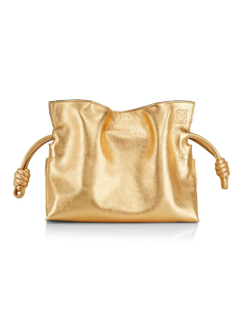 

Металлизированный кожаный клатч Mini Flamenco Loewe, золотой