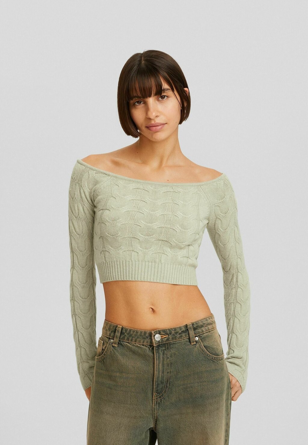 

Свитер Cable-Knit Bershka, хаки