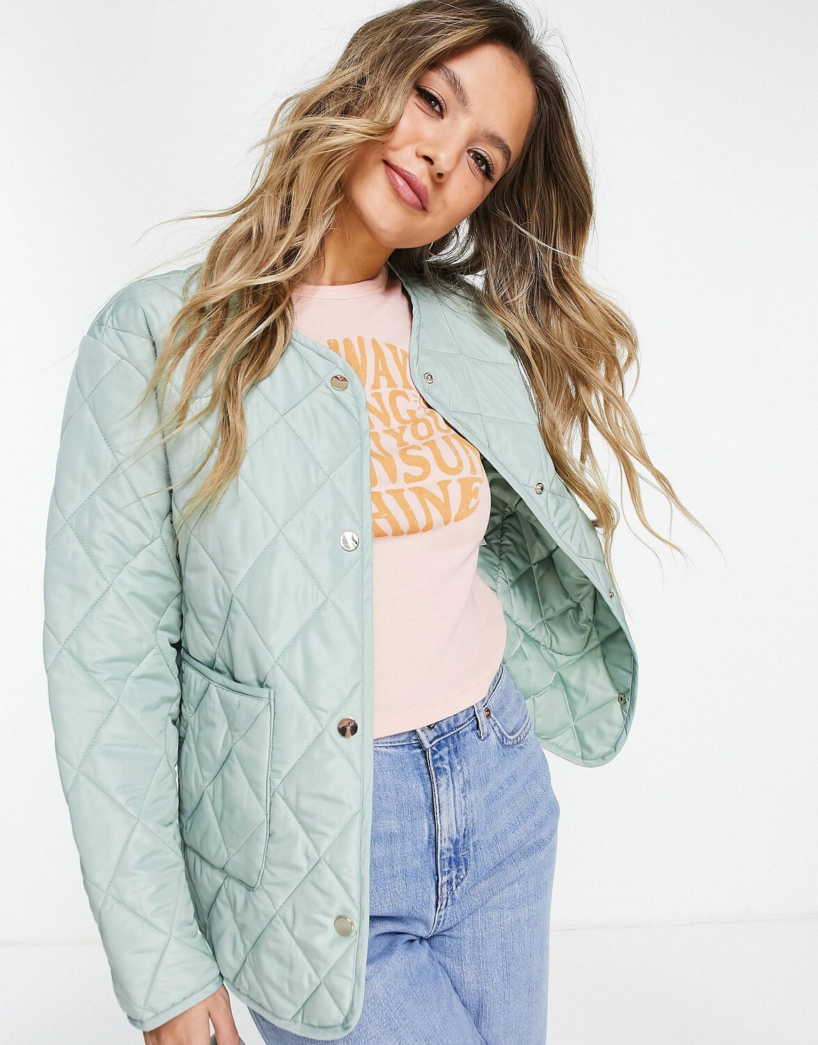 

Зеленая легкая стеганая куртка с подкладкой Miss Selfridge