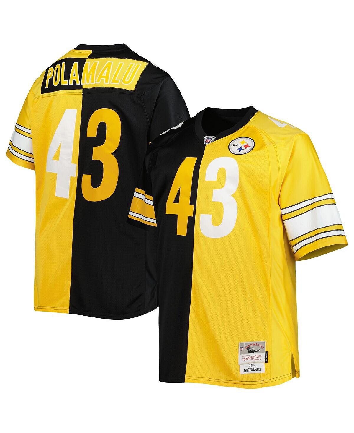 

Футболка Mitchell & Ness Men's Troy Polamalu Pittsburgh Steelers Big and Tall Split Legacy Retired Player, черный/желтый