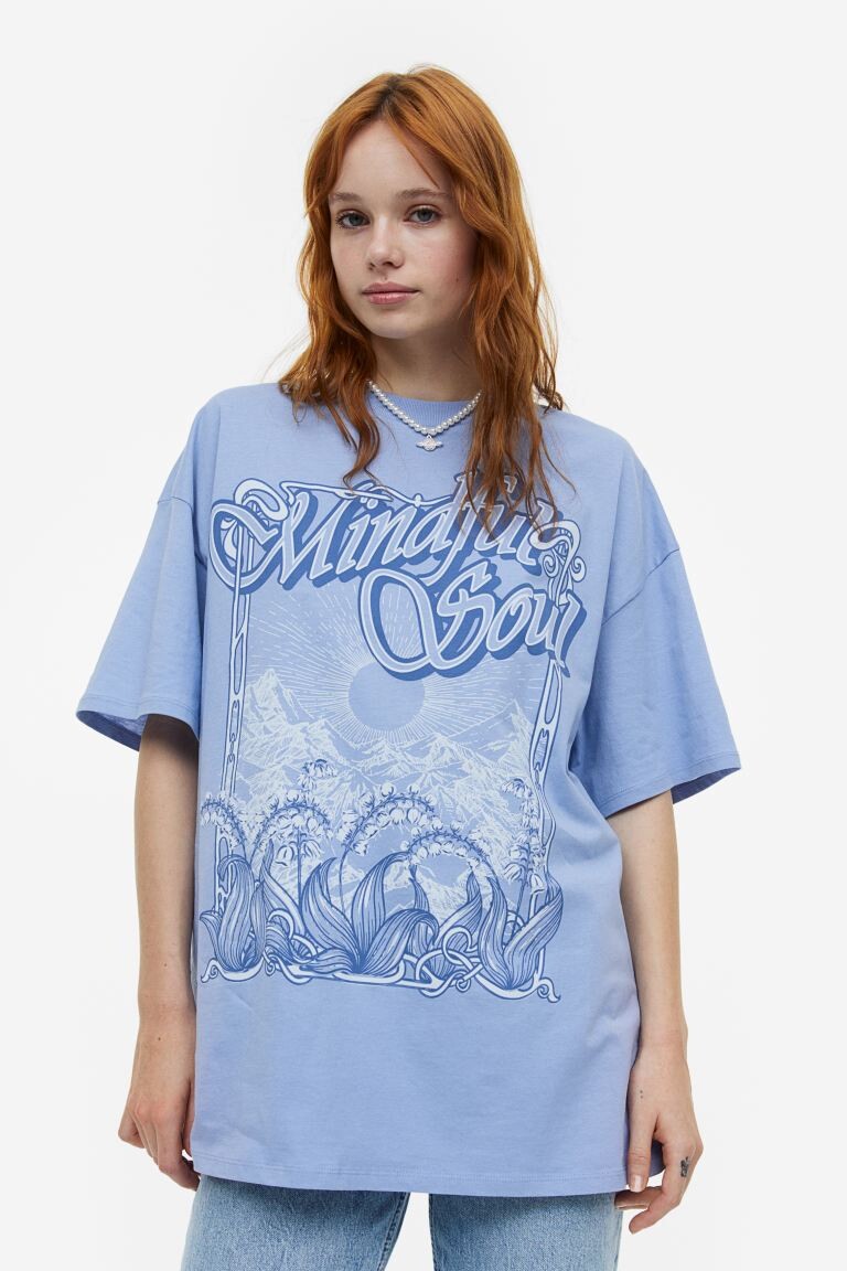 

Футболка оверсайз с принтом H&M, голубой/внимательная душа