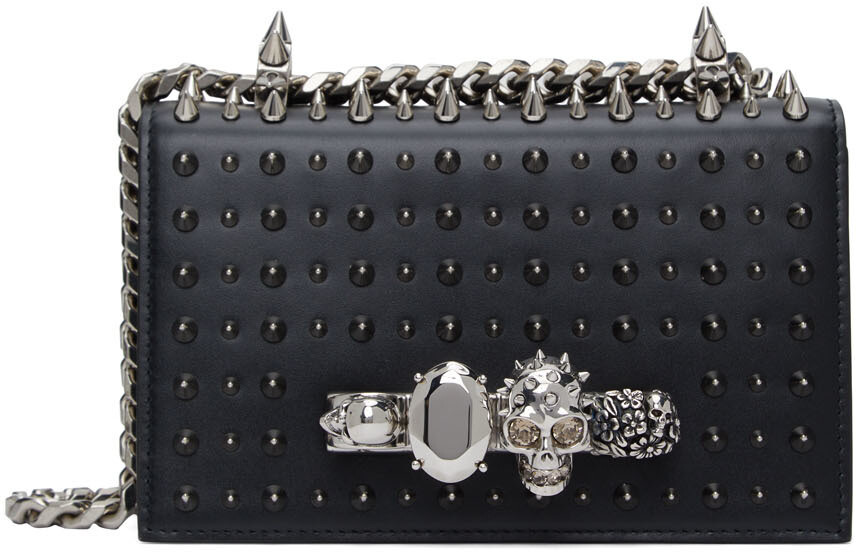 

Черная мини-сумка через плечо с драгоценными камнями Alexander McQueen
