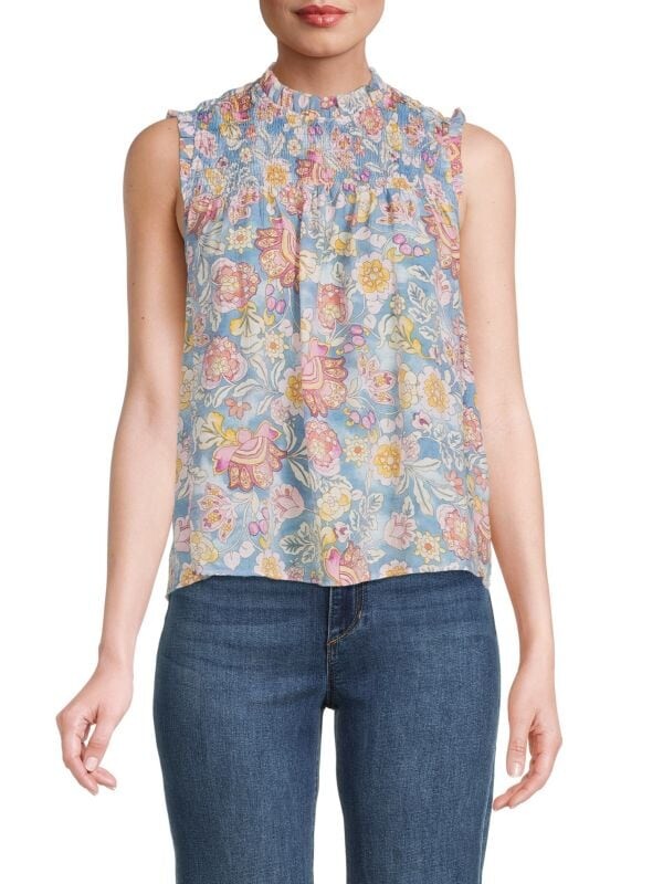 

Присборенный топ с цветочным принтом NANETTE nanette lepore Blue multicolor