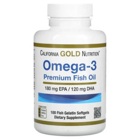 омега 3 california gold nutrition 180 мг epa 120 мг dha в капсулах 100 шт Рыбий жир премиум-класса с Омега-3 California Gold Nutrition, 100 мягких капсул