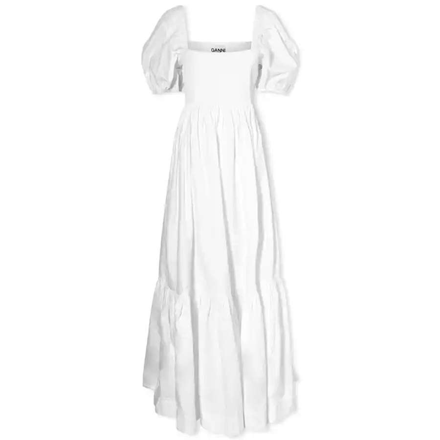Платье GANNI Smock Maxi, ярко-белый цена и фото