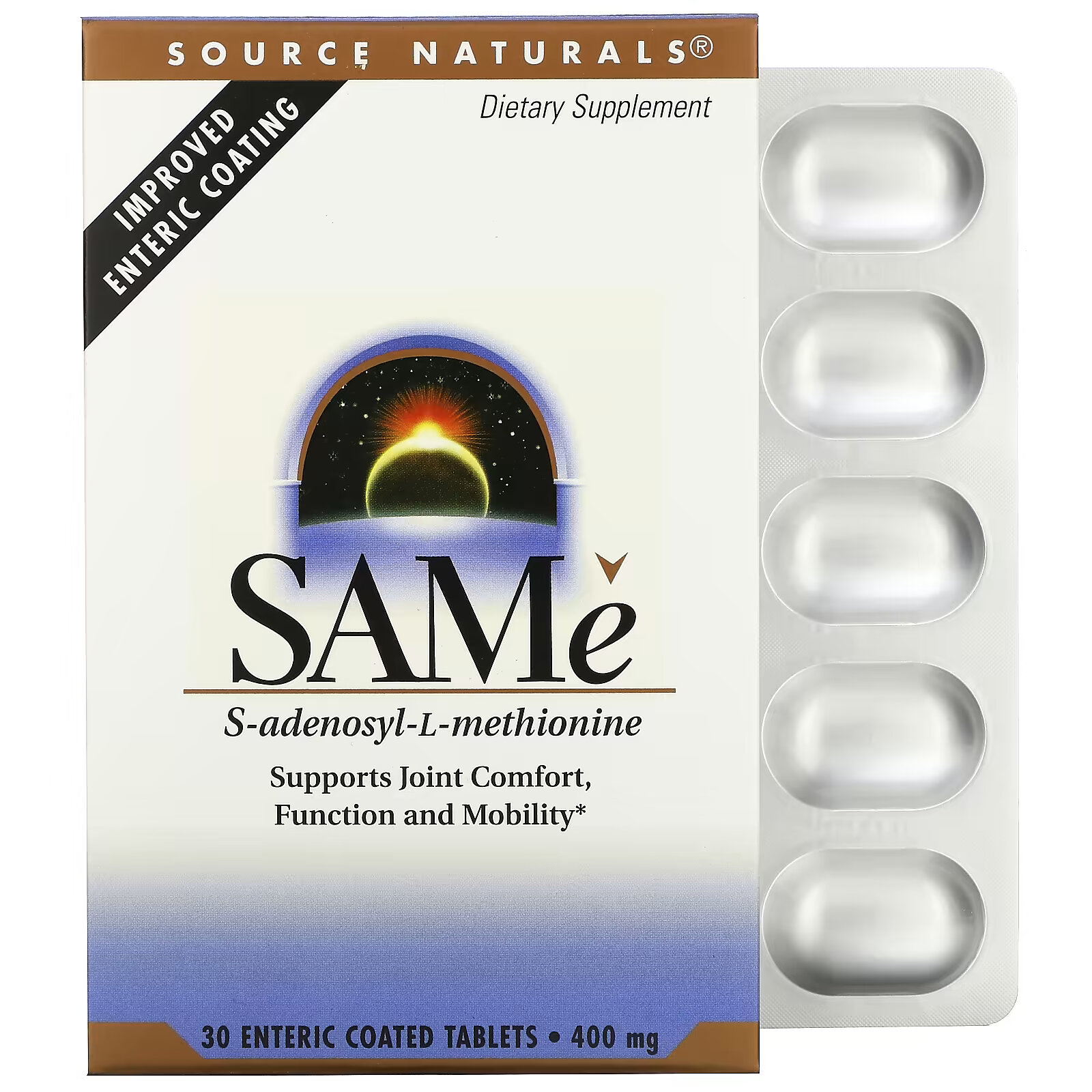 Source Naturals SAMe (дисульфат тозилат) 400 мг, 30 таблеток покрытых кишечнорастворимой оболочкой natural factors same дисульфат тозилат 200 мг 60 таблеток с медленным высвобождением